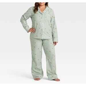 Target Women's Gingerbread Striped Flannel Long Sleeve Shirt  Pants PJ Set